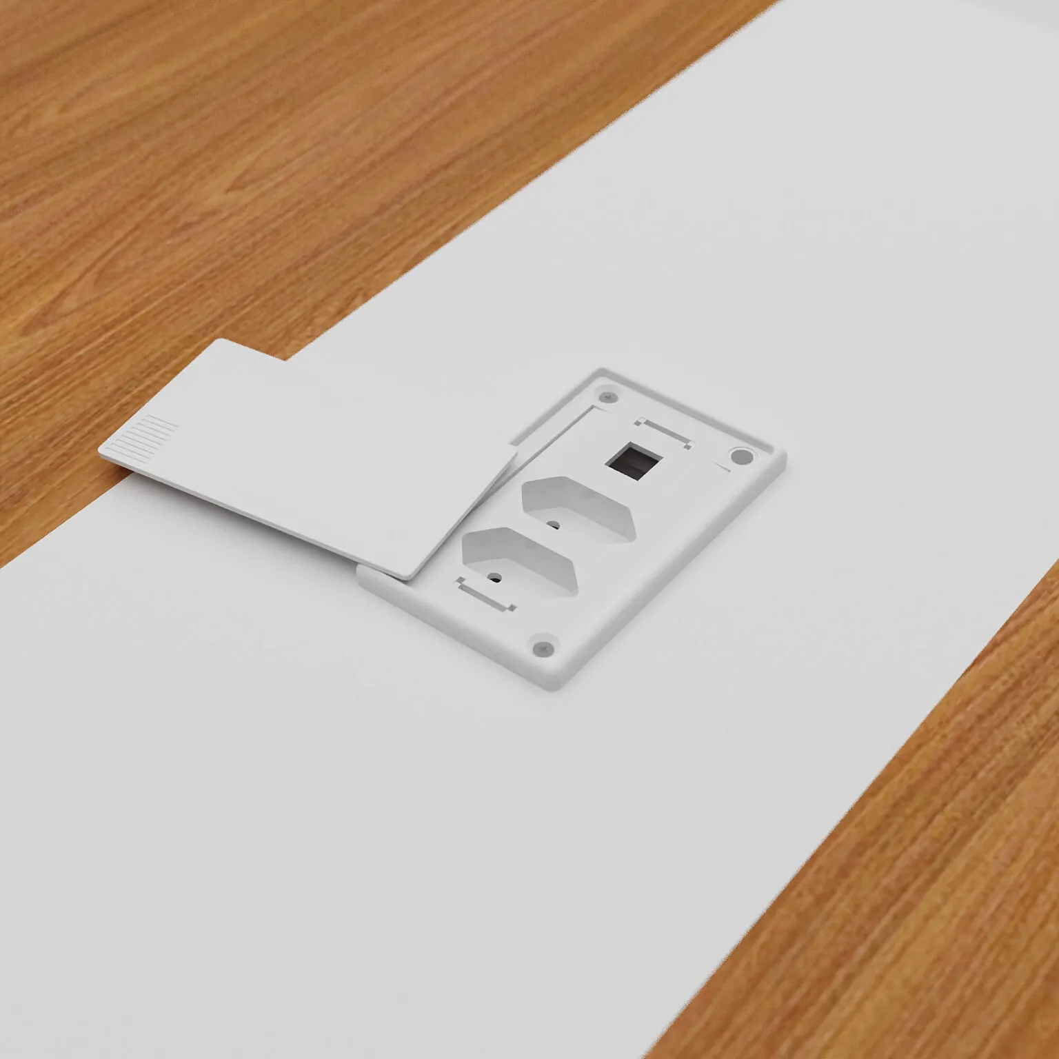 Módulo central de mesa de reunião y37 para Escritório com Caixa de Tomada e Acabamento Amadeirado - 831 x 1100 x 750 mm