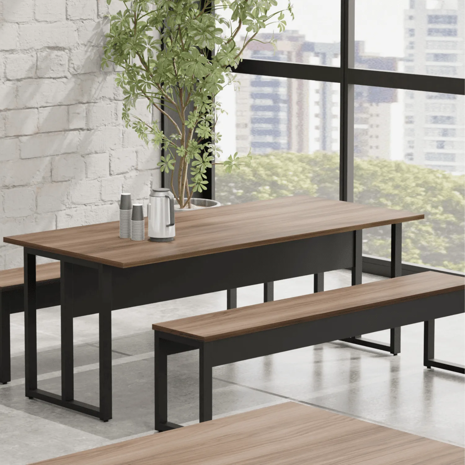 Mesa de Refeitório com Dois Bancos Pé Retangular - MDP 25mm - 2000mm x 900mm x 755mm