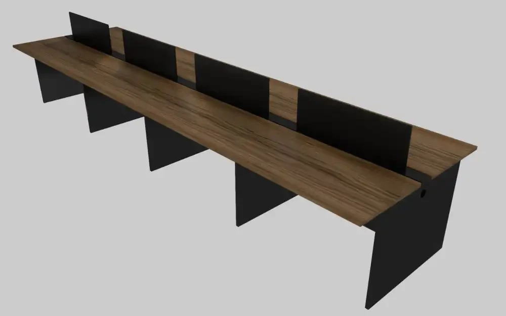 Plataforma de Trabalho com Total de 8 Lugares. 4 Lugares + 4 Lugares Frente a Frente - Saia Dupla Para Passagem do Cabeamento - Tampo 25mm - 4000mm X 1320 X 740mm