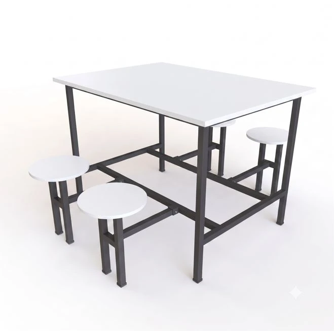 Mesa para refeitório com banco escamoteável adulto 4 lugares. Tampo MDP 25mm revestido em melamínico BP - C1200 x P850 x A750mm - DP