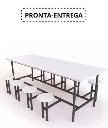 Mesa para refeitório com banco escamoteável adulto 8 lugares. Tampo MDP 15mm revestido em melamínico BP - C2400 x P850 x A750mm - DP