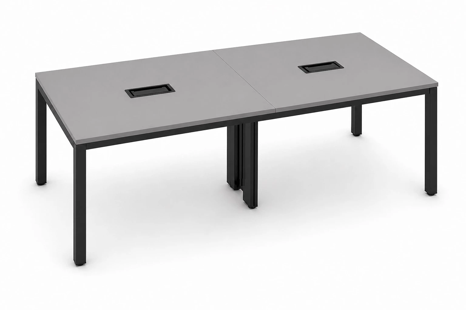 MESA DE REUNIÕES PÉ METAL TRAVE COM CAIXA ABS - TAMPOS EM MDP-BP 25MM COM BORDA DE 2MM. - 2500mm X 735mm X 1100mm - Linha M-Corp - Móveis Motiva
