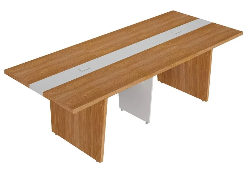 Mesa de Reunião Modular Y37 para Escritório com Caixa de Tomada e Acabamento Amadeirado - 2621 x 1100 x 750 mm