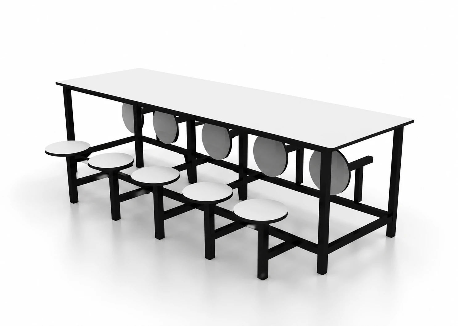 Mesa para refeitório com banco escamoteável 10 lugares. Tampo MDF 18mm revestido em fórmica- C3000 x P800 x A750mm - DUS