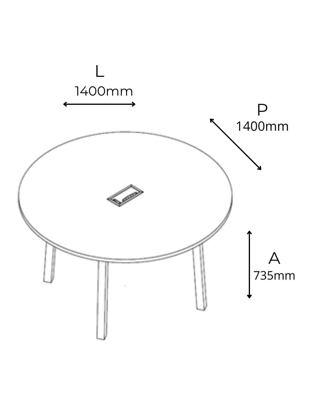 MESA DE REUNIÕES REDONDA PÉ METAL COM CONECTIVIDADE ABS - TAMPOS EM MDP-BP 25MM COM BORDA DE 2MM. - 1400mm X 735mm X 1400mm - Linha M-Corp - Móveis Motiva