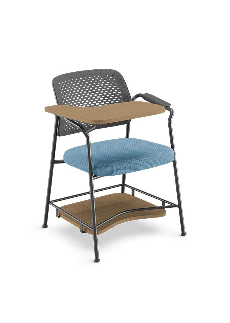 Poltrona Fixa 51106 Estrutura Palito, Encosto em Plástico, Frame Preto, com Braços, com Prancheta Dobrável e Deslizante, com Porta-Livros