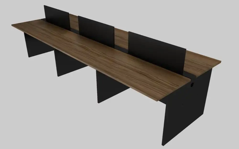 Plataforma de Trabalho com Total de 6 Lugares. 3 Lugares + 3 Lugares Frente a Frente - Saia Dupla Para Passagem do Cabeamento - Tampo 25mm - 3000mm X 1320 X 740mm.
