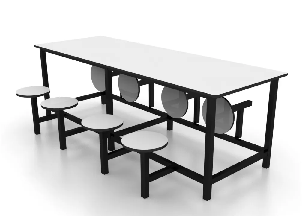 Mesa para refeitório com banco escamoteável 8 lug. Tampo MDF 15mm revestido em fórmica  - C2400 x P800 x A750mm - DUS