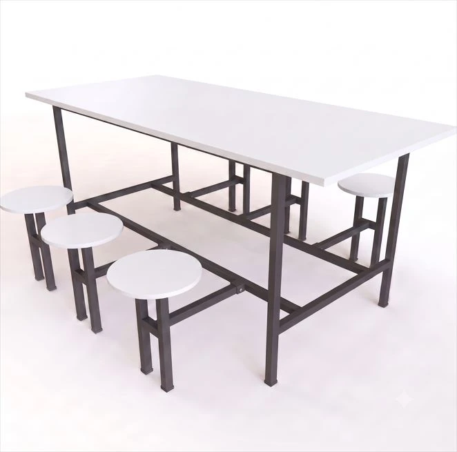 Mesa para refeitório com banco escamoteável adulto 6 lugares. Tampo MDP 25mm revestido em melamínico BP - C1800 x P850 x A750mm - DP