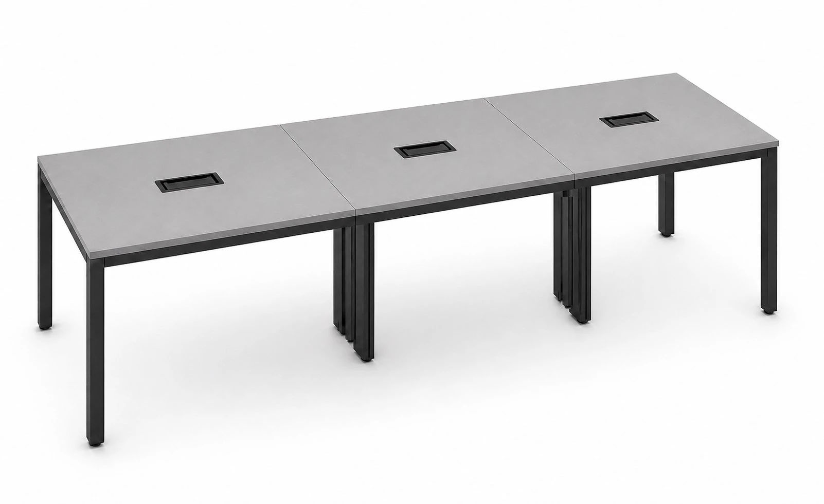 MESA DE REUNIÕES PÉ METAL TRAVE COM CAIXA ABS - TAMPOS EM MDP-BP 25MM COM BORDA DE 2MM. - 3150mm X 735mm X 1200mm - Linha M-Corp - Móveis Motiva