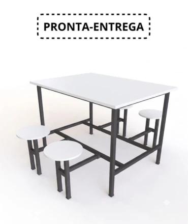 Mesa para refeitório com banco escamoteável adulto 4 lugares. Tampo MDP 15mm revestido em melamínico BP - C1200 x P850 x A750mm - DP