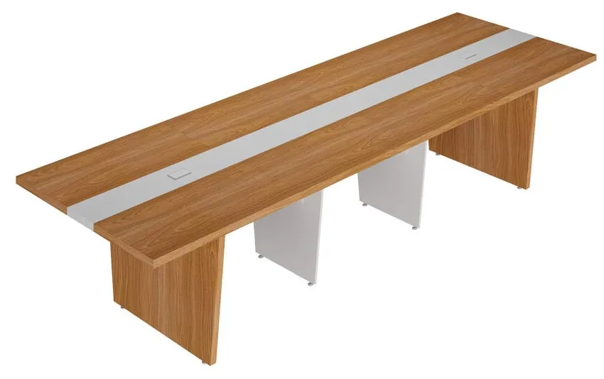 Mesa de Reunião Modular Y37 para Escritório com Caixa de Tomada e Acabamento Amadeirado - 3421 x 1100 x 750 mm