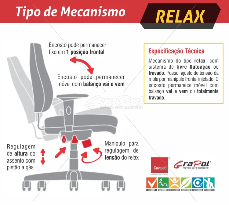 Cadeira para escritório giratória diretor 6002 RELAX - Linha Start Plus - Braço SL - Cavaletti - Base Polaina