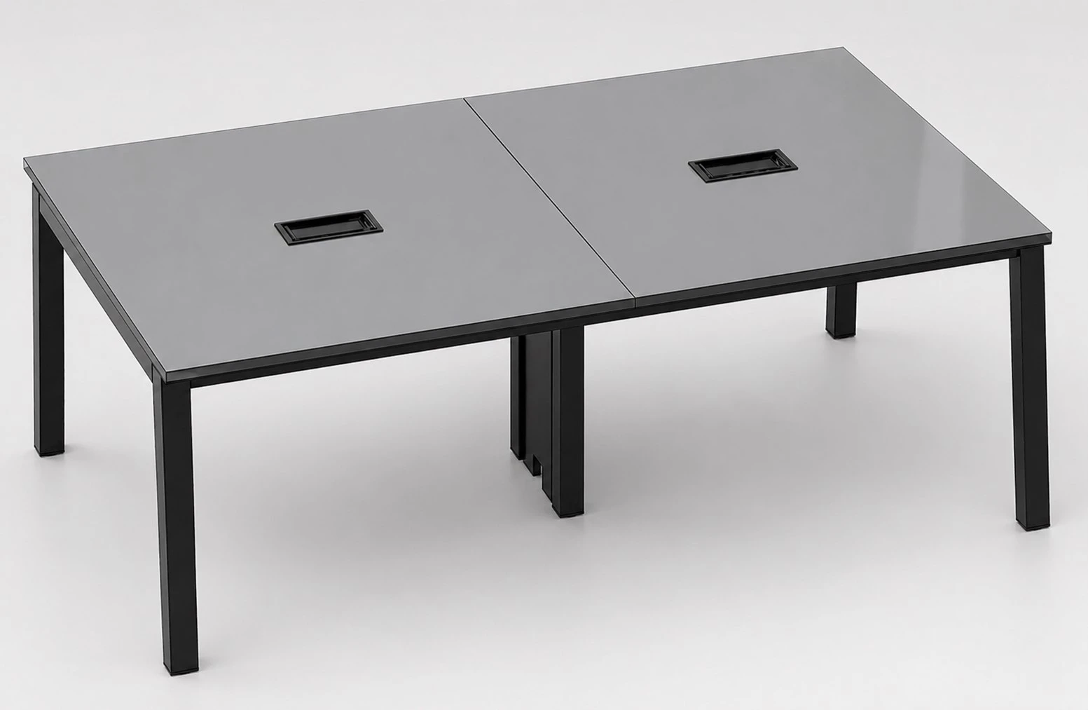 MESA DE REUNIÕES PÉ METAL TRAPÉZIO COM CAIXA ABS - TAMPOS EM MDP-BP 25MM COM BORDA DE 2MM. - 2500mm X 735mm X 1100mm - Linha M-Corp - Móveis Motiva