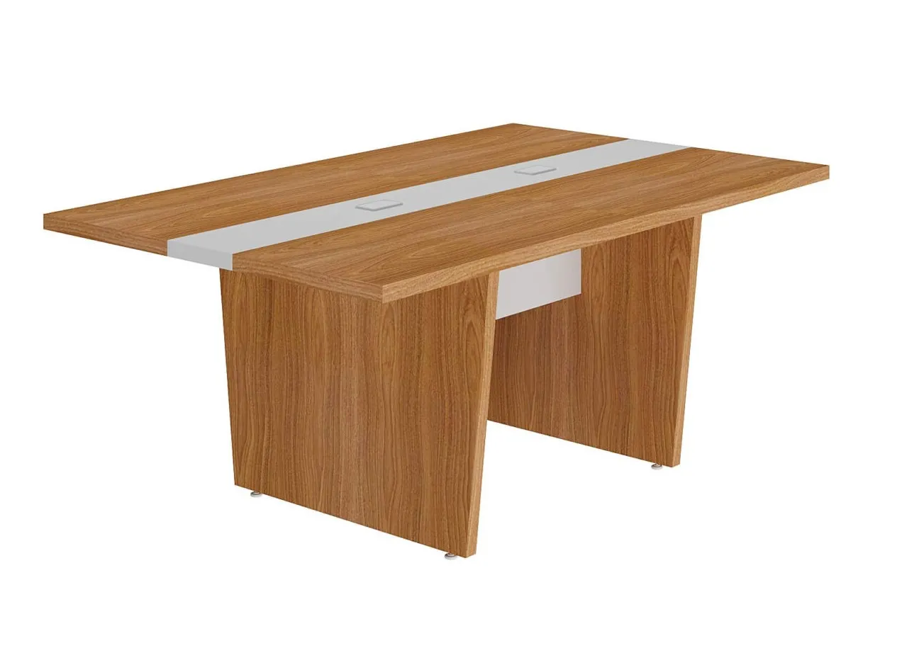 Mesa de Reunião Modular Y37 para Escritório com Caixa de Tomada e Acabamento Amadeirado - 1790 x 1100 x 750 mm