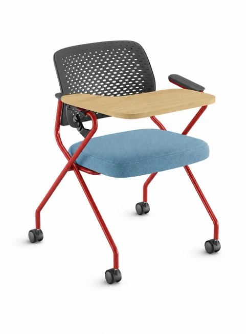 Poltrona Fixa 51107 Retrátil, Rodízios de Nylon 50 mm, Encosto em Plástico, Frame Preto, com Braços, com Prancheta Escamoteável-ESTRUTURA COLORIDA