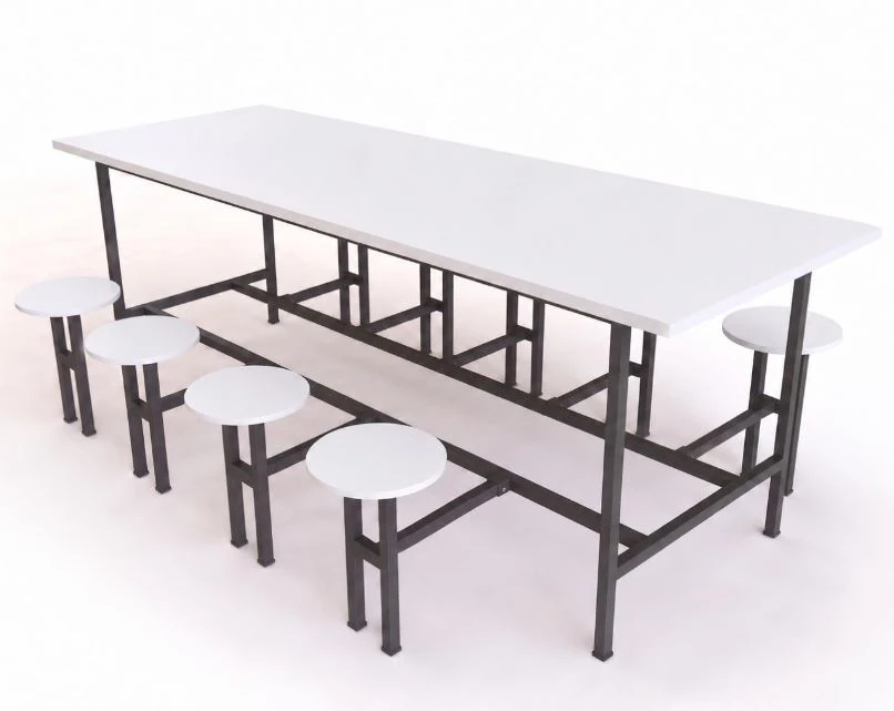 Mesa para refeitório com banco escamoteável adulto 8 lugares. Tampo MDP 25mm revestido em melamínico BP - C2400 x P850 x A750mm - DP