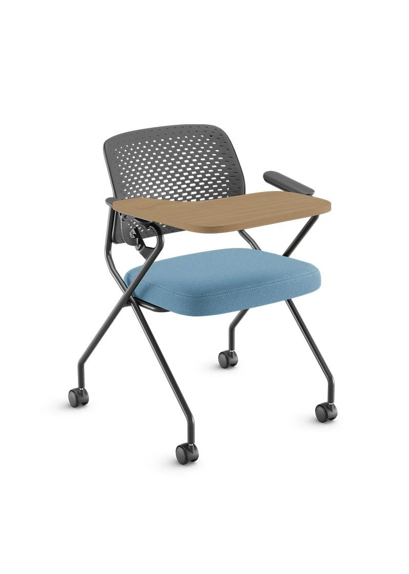 Poltrona Fixa 51107 Retrátil, Rodízios de Nylon 50 mm, Encosto em Plástico, Frame Preto, com Braços, com Prancheta Escamoteável