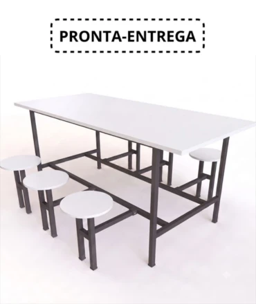 Mesa para refeitório com banco escamoteável adulto 6 lugares. Tampo MDP 15mm revestido em melamínico BP - C1800 x P850 x A750mm - DP