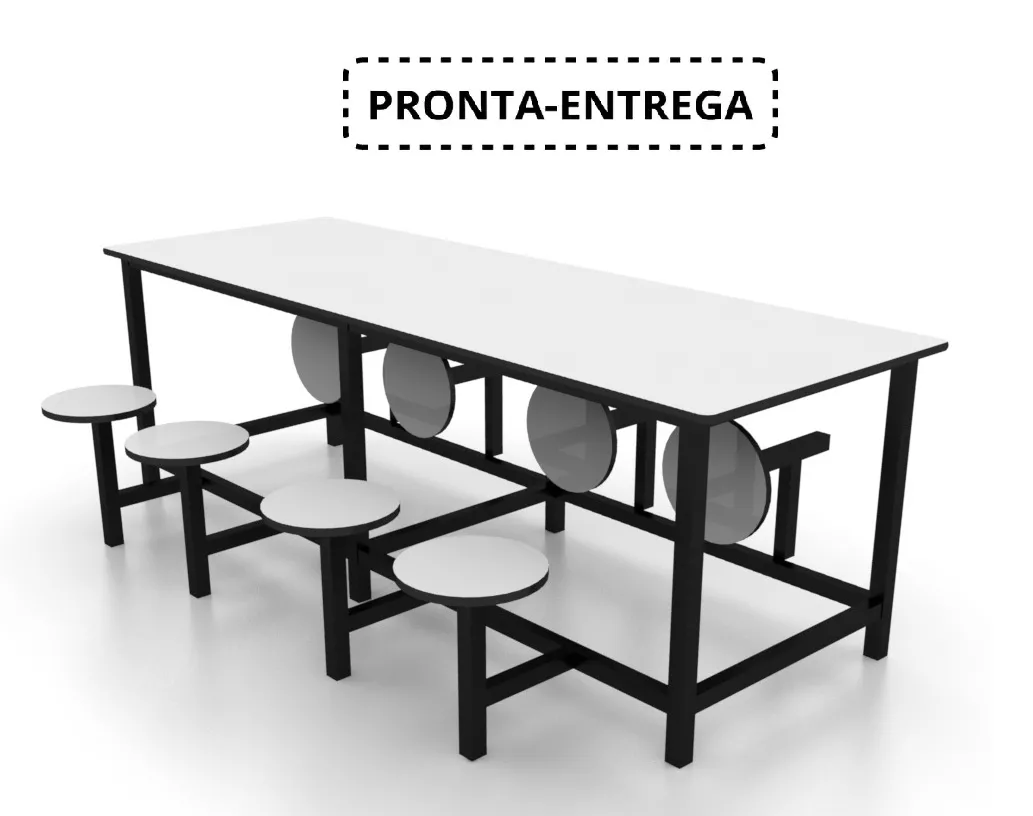 Mesa para refeitório com banco escamoteável 8 lug. Tampo MDF 18mm revestido em fórmica  - C2400 x P800 x A750mm - DUS