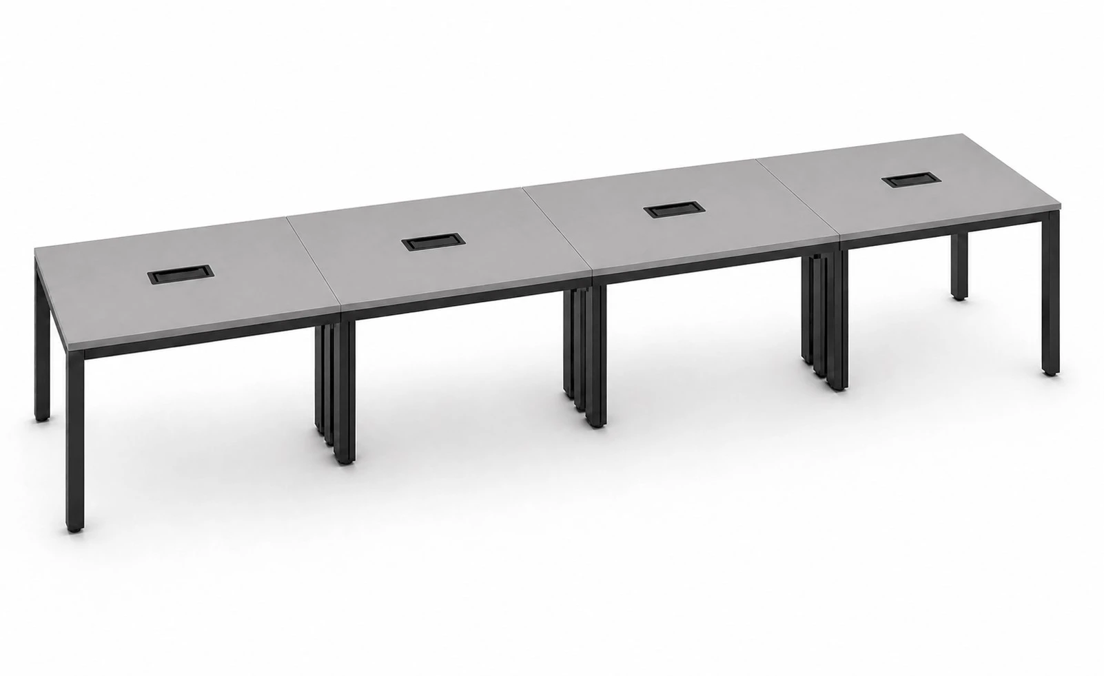 MESA DE REUNIÕES PÉ METAL TRAVE COM CAIXA ABS - TAMPOS EM MDP-BP 25MM COM BORDA DE 2MM. - 5000mm X 735mm X 1200mm - Linha M-Corp - Móveis Motiva