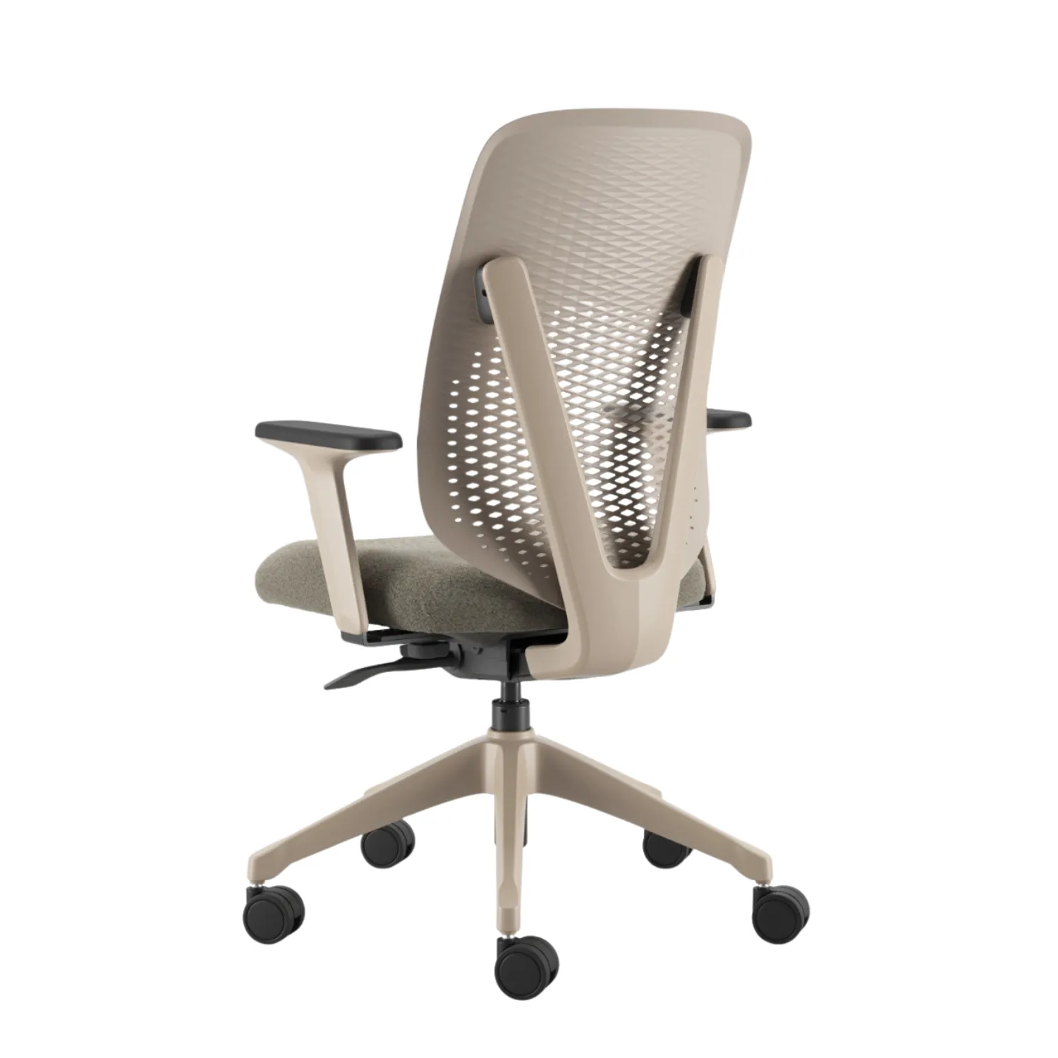 Cadeira para Escritório Giratória 50101, Syncron Auto Ajustável, Reg. Profundidade, Braço Inclinado PU, Aranha UP, Rod. 65 PU - Encosto Plástico, Estrutura "V" - Estrutura Mocca - Linha Artis - Cavaletti