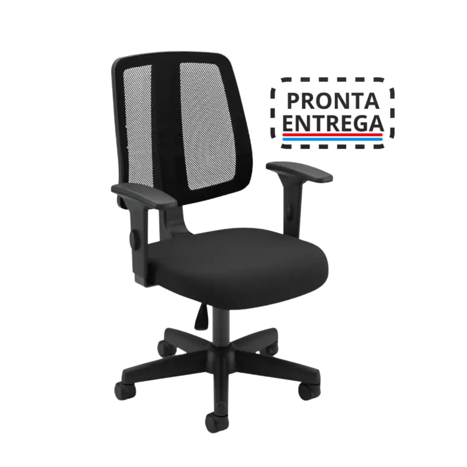 Cadeira para escritório executiva giratória 43503 -  Assento com regulagem de altura - Encosto fixo - Linha Flip Light - Braço SL New PP   com regulagem de altura -  Cavaletti - Aranha Polaina - Estrutura preta