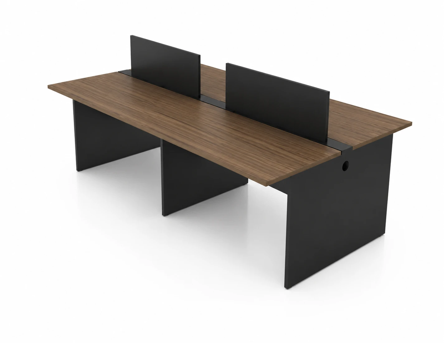 Plataforma de Trabalho com Total de 4 Lugares. 2 Lugares + 2 Lugares Frente a Frente  - Saia Dupla Para Passagem do Cabeamento - Tampo 25mm - 2400mm X 1320 X 740mm.