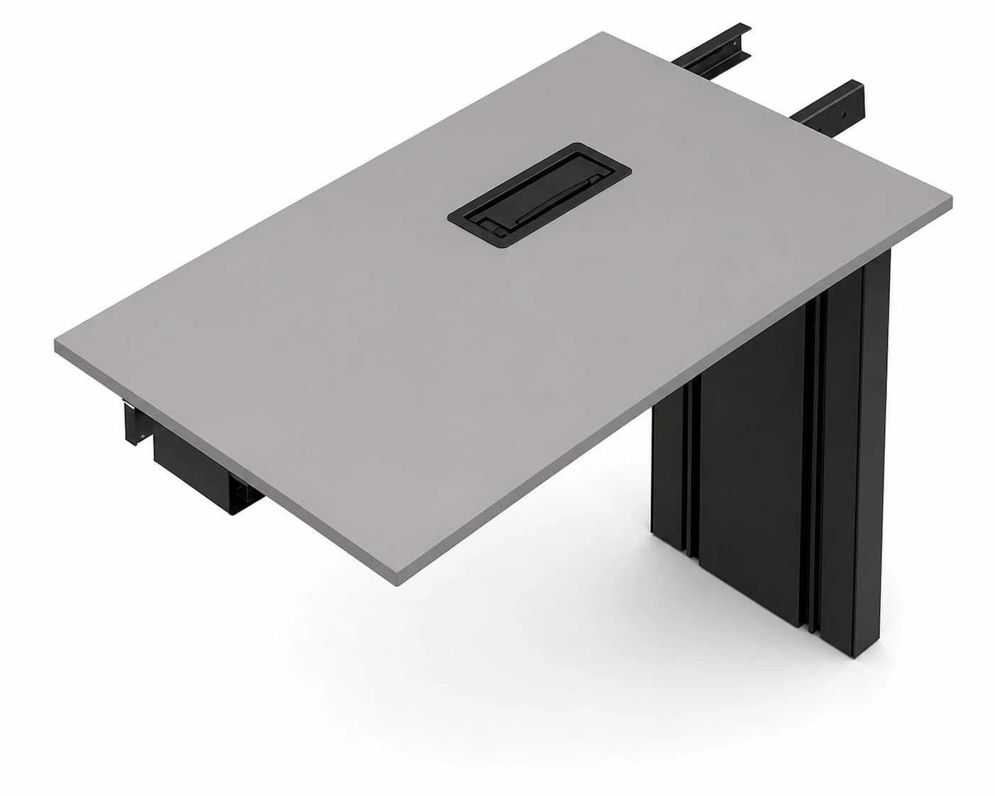 EXTENSÃO PLATAFORMA SIMPLES PÉ METAL COM CAIXA DE CONECTIVIDADE EM ABS - TAMPOS EM MDP-BP 25MM COM BORDA DE 2MM. - 1200MM X 735MM X 700MM - LINHA M-CORP - MÓVEIS MOTIVA