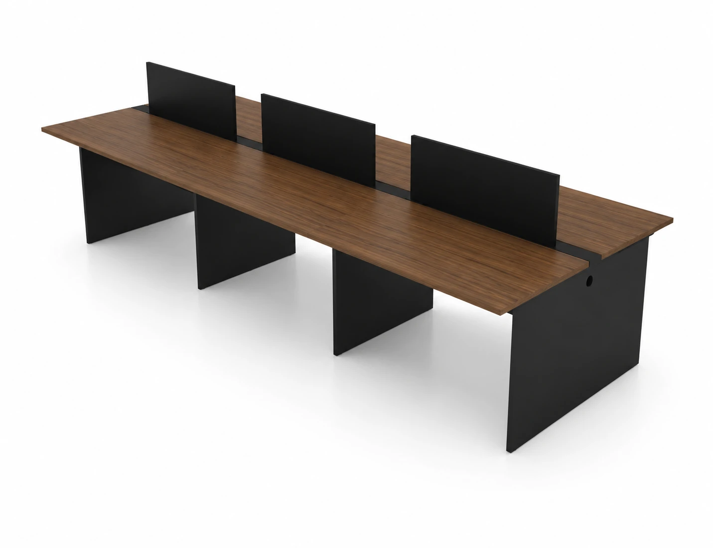 Plataforma de Trabalho com Total de 6 Lugares. 3 Lugares + 3 Lugares Frente a Frente - Saia Dupla Para Passagem do Cabeamento - Tampo 25mm - 4500mm X 1320 X 740mm.